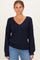 Navy V-Neck Drop Shoulder Back Bow Tie Detail Sweater