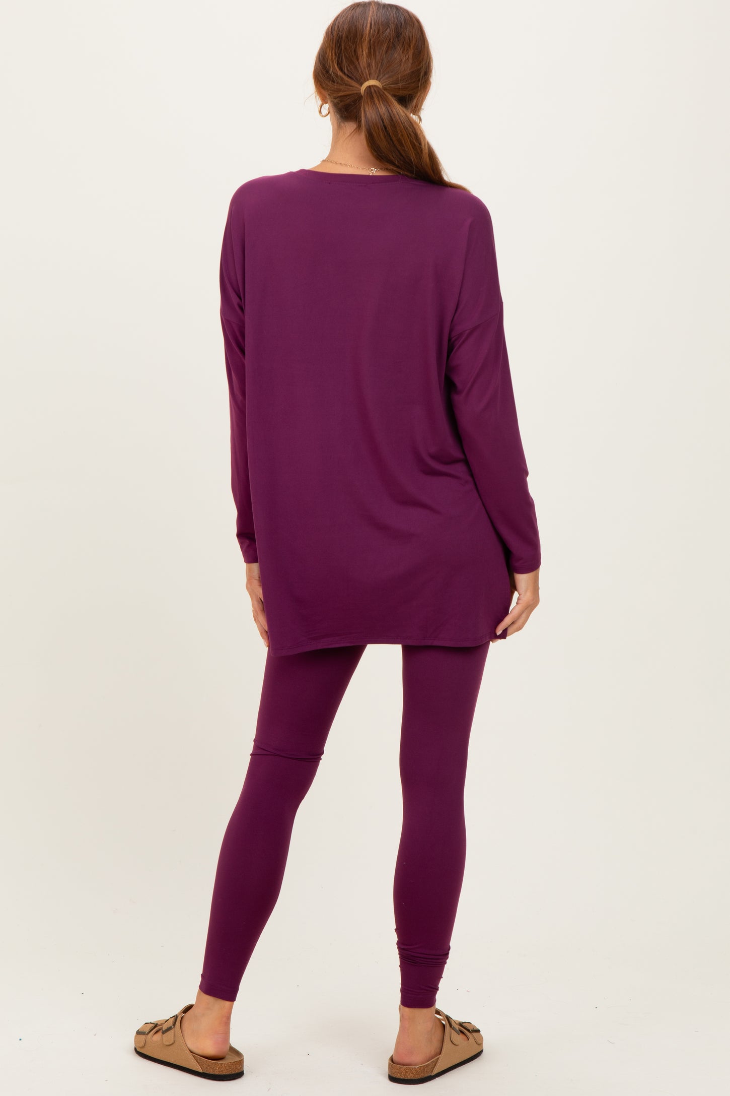 Plum Brushed Knit Oversized Top and Legging Set
