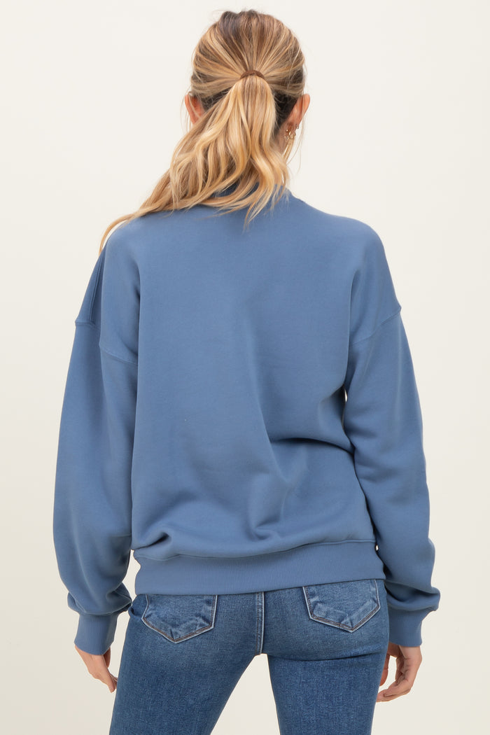 Dusty Blue Fleece Crew Neck Relaxed Fit Maternity Sweatshirt