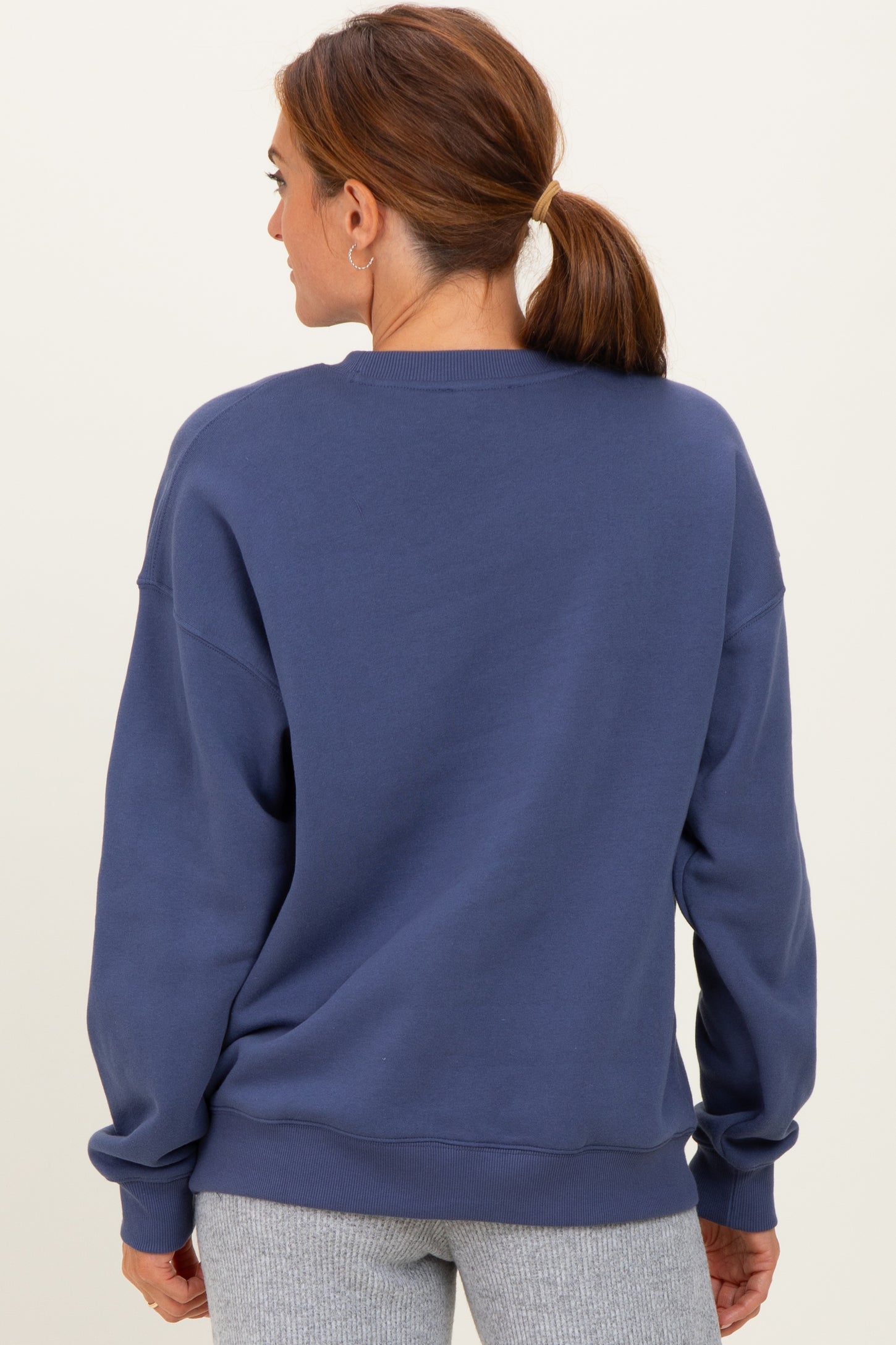 Navy  Fleece Crew Neck Relaxed Fit Sweatshirt