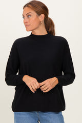 Black Mock Neck Exposed Seam Maternity Sweater