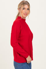 Red Mock Neck Exposed Seam Sweater