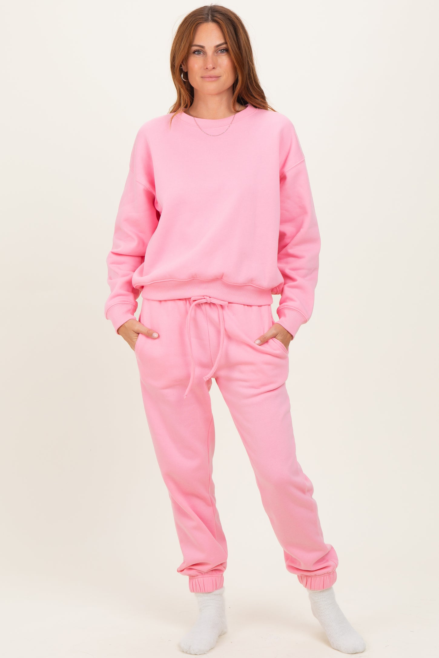 Pink Fleece Long Sleeve Pullover & Jogger Set