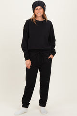 Black Fleece Long Sleeve Maternity Pullover & Jogger Set