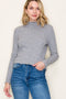 Heather Grey Ribbed Mock Neck Ruffle Hem Long Sleeve Top