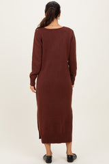 Brown V-Neck Relaxed Fit Sweater Dress