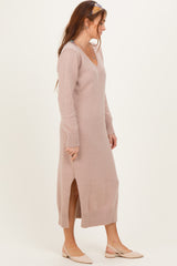 Taupe V-Neck Relaxed Fit Sweater Dress