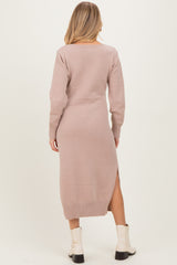 Taupe V-Neck Relaxed Fit Maternity Sweater Dress