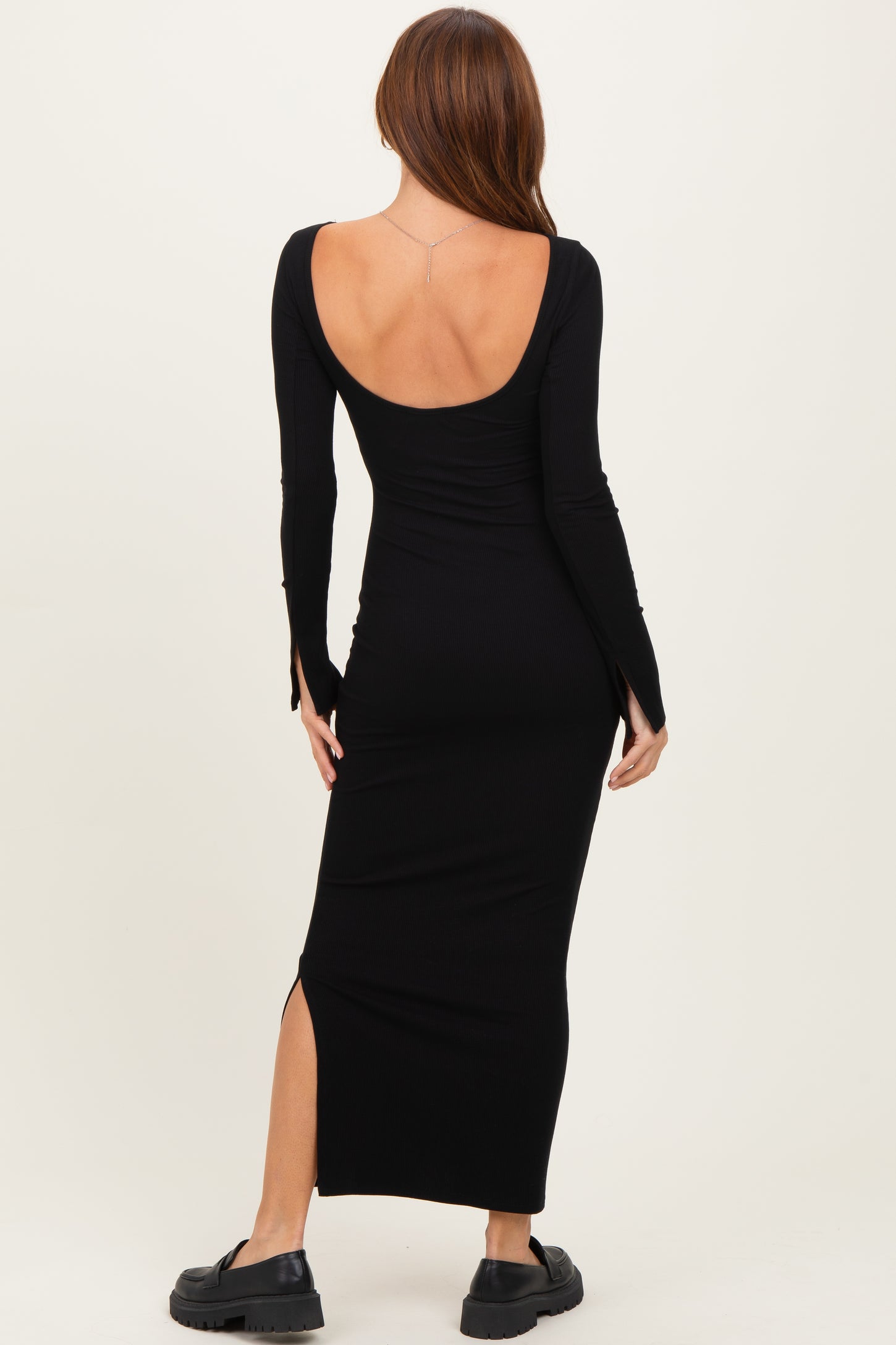Black Scoop Back Long Sleeve Maxi Dress