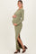 Light Olive Ribbed Long Sleeve Side Slit Maternity Maxi Dress