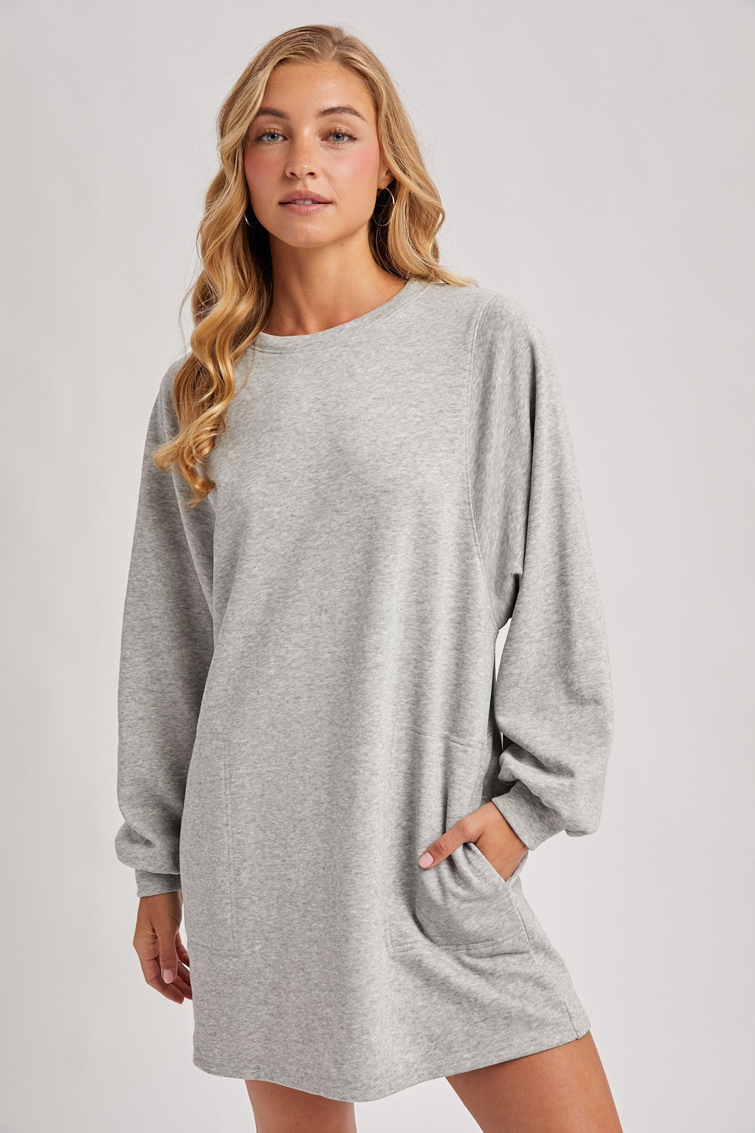 Heather Grey Bubble Sleeve Maternity Sweatshirt Mini Dress