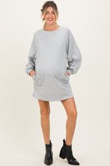 Heather Grey Bubble Sleeve Maternity Sweatshirt Mini Dress