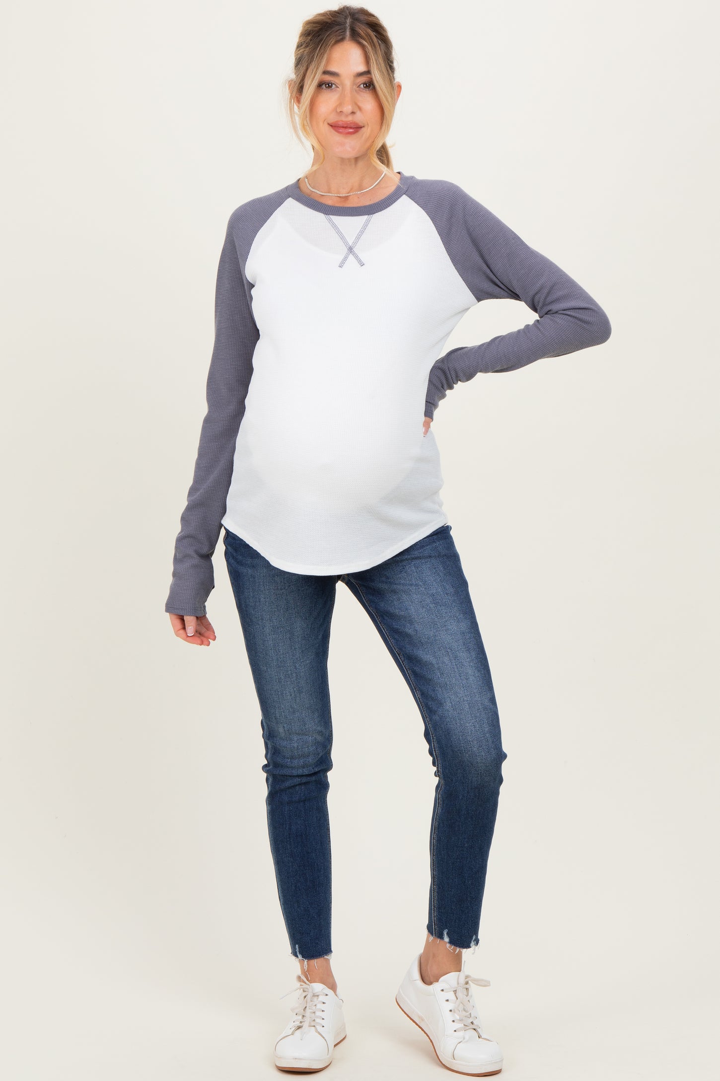Navy Blue Raw Hem Cropped Skinny Maternity Jeans