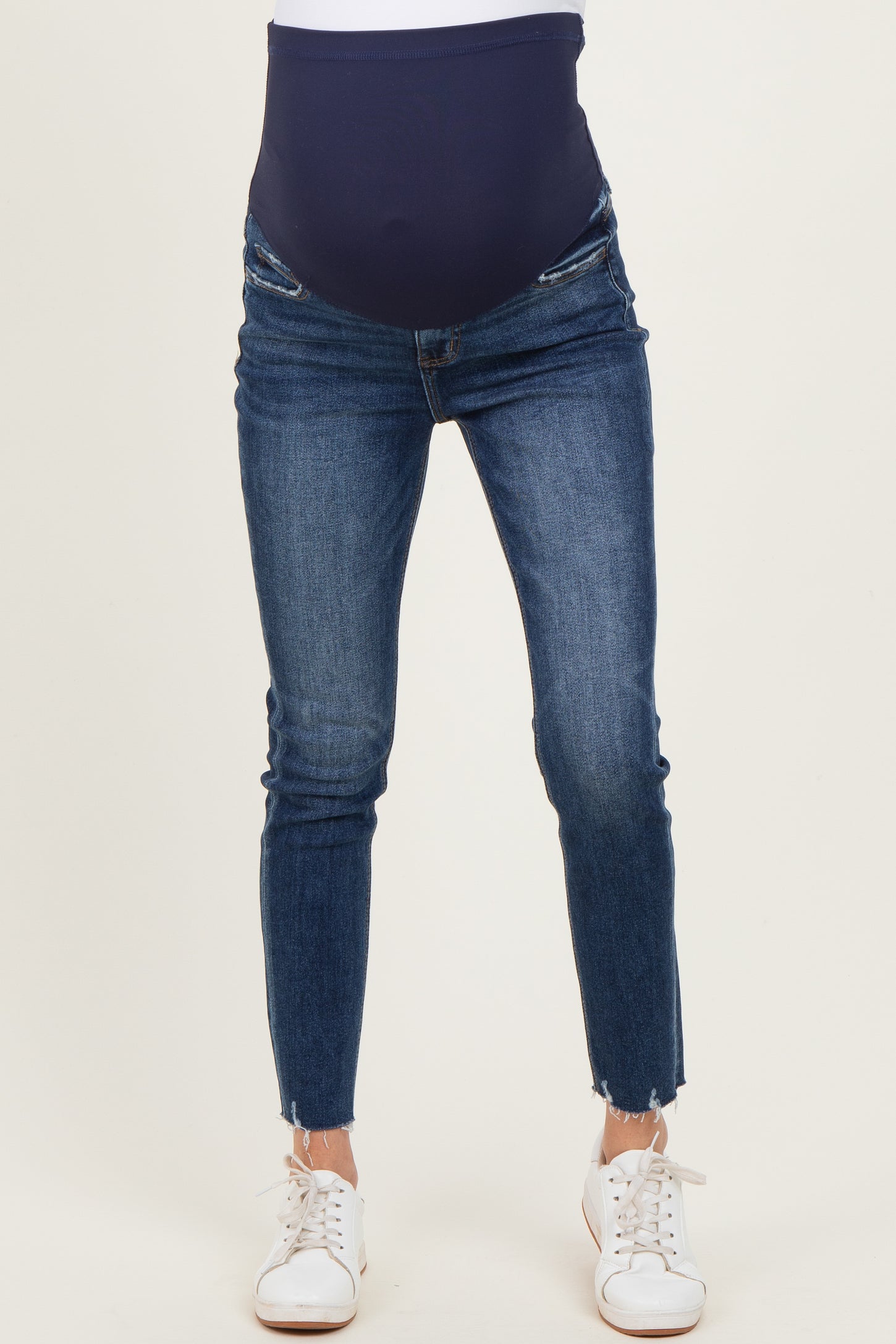 Navy Blue Raw Hem Cropped Skinny Maternity Jeans