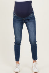 Navy Blue Raw Hem Cropped Skinny Maternity Jeans