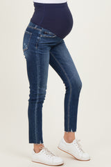 Navy Blue Raw Hem Cropped Skinny Maternity Jeans