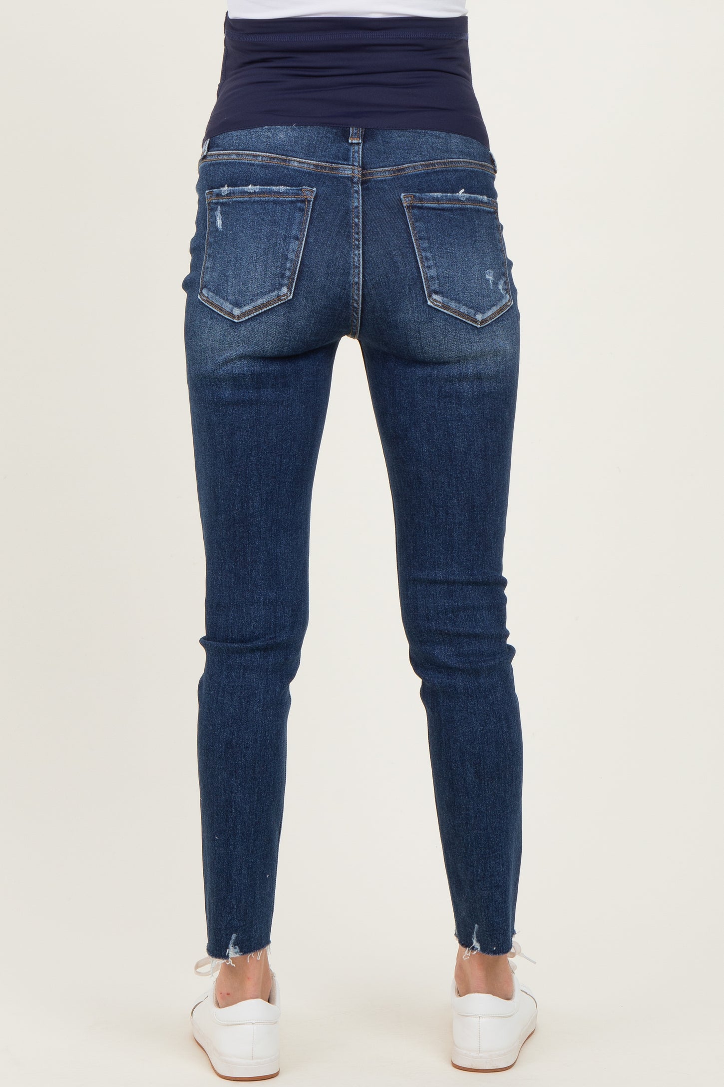 Navy Blue Raw Hem Cropped Skinny Maternity Jeans