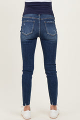 Navy Blue Raw Hem Cropped Skinny Maternity Jeans