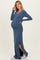 Navy Ribbed Long Sleeve Side Slit Maternity Maxi Dress