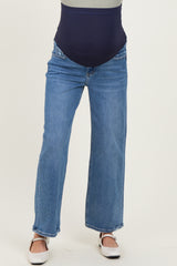 Blue Ankle Wide Leg Maternity Jeans