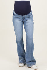 Blue Vintage Wash Wide Leg Maternity Jeans