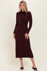 Burgundy Neck Tie Sweater Maternity Dress
