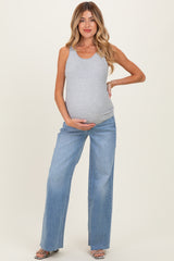Blue Raw Hem Wide Leg Maternity Jeans