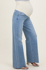 Blue Raw Hem Wide Leg Maternity Jeans