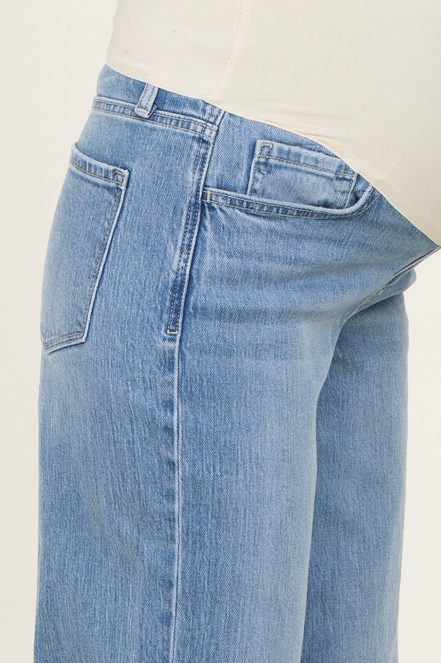Blue Raw Hem Wide Leg Maternity Jeans