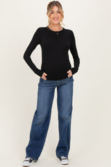 Navy Dark Wash Relaxed Wide Leg Maternity Jeans