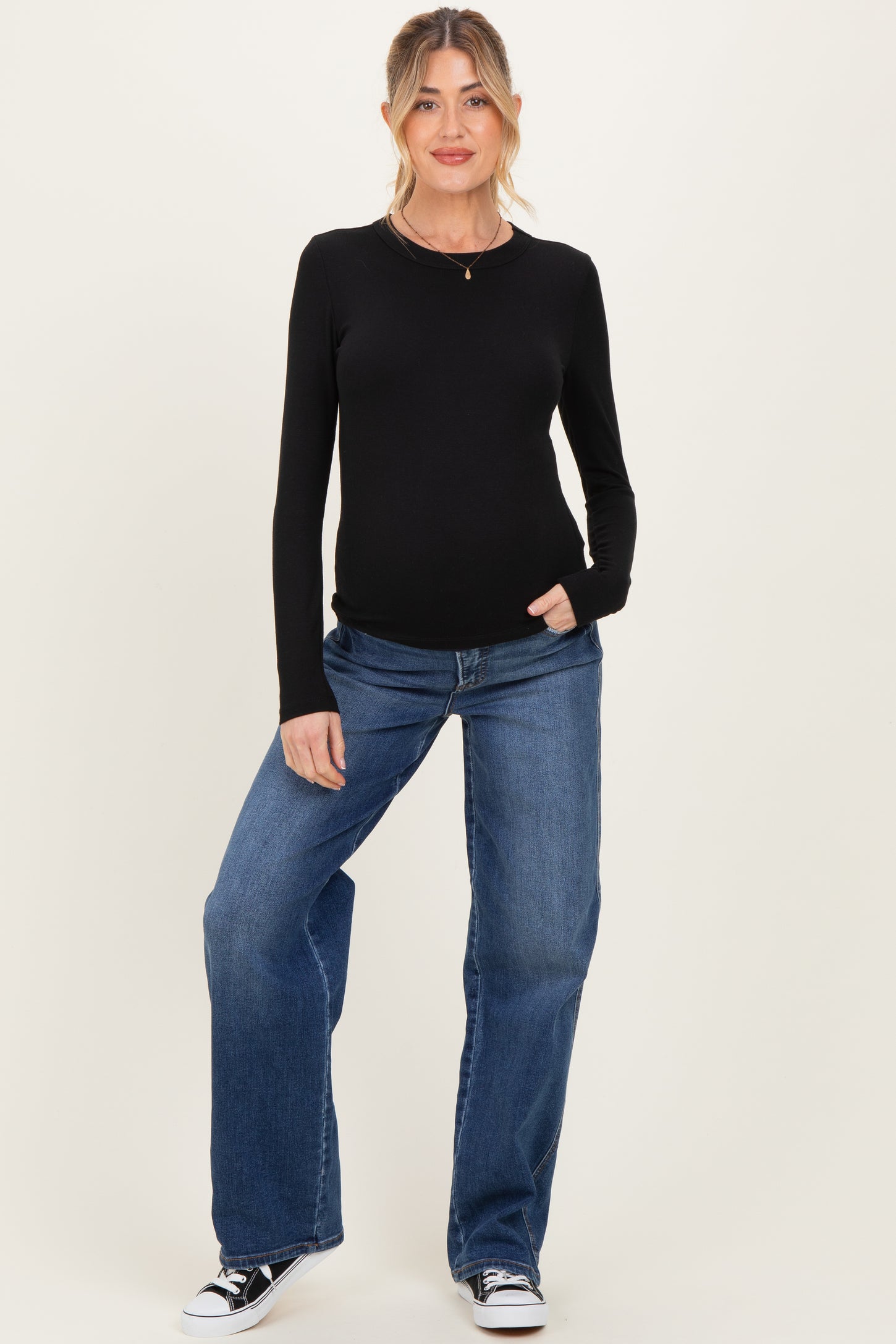 Navy Dark Wash Relaxed Wide Leg Maternity Jeans