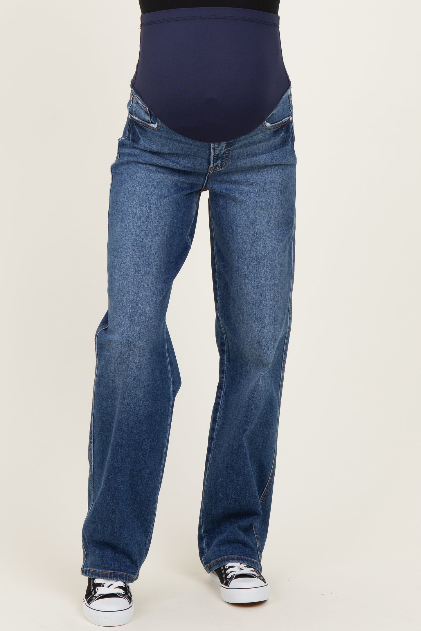 Navy Dark Wash Relaxed Wide Leg Maternity Jeans
