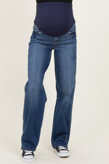 Navy Dark Wash Relaxed Wide Leg Maternity Jeans