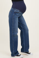 Navy Dark Wash Relaxed Wide Leg Maternity Jeans