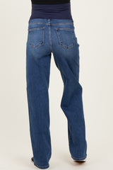 Navy Dark Wash Relaxed Wide Leg Maternity Jeans