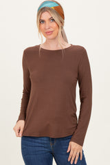 Brown Flowy Round Hem Maternity Long Sleeve Top