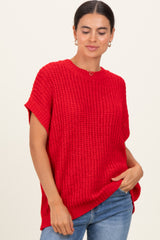 Red Short Sleeve Round Neck Sweater