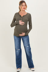 Navy Distressed Open Knee Straight Leg Maternity Jeans