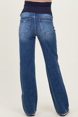 Navy Distressed Open Knee Straight Leg Maternity Jeans