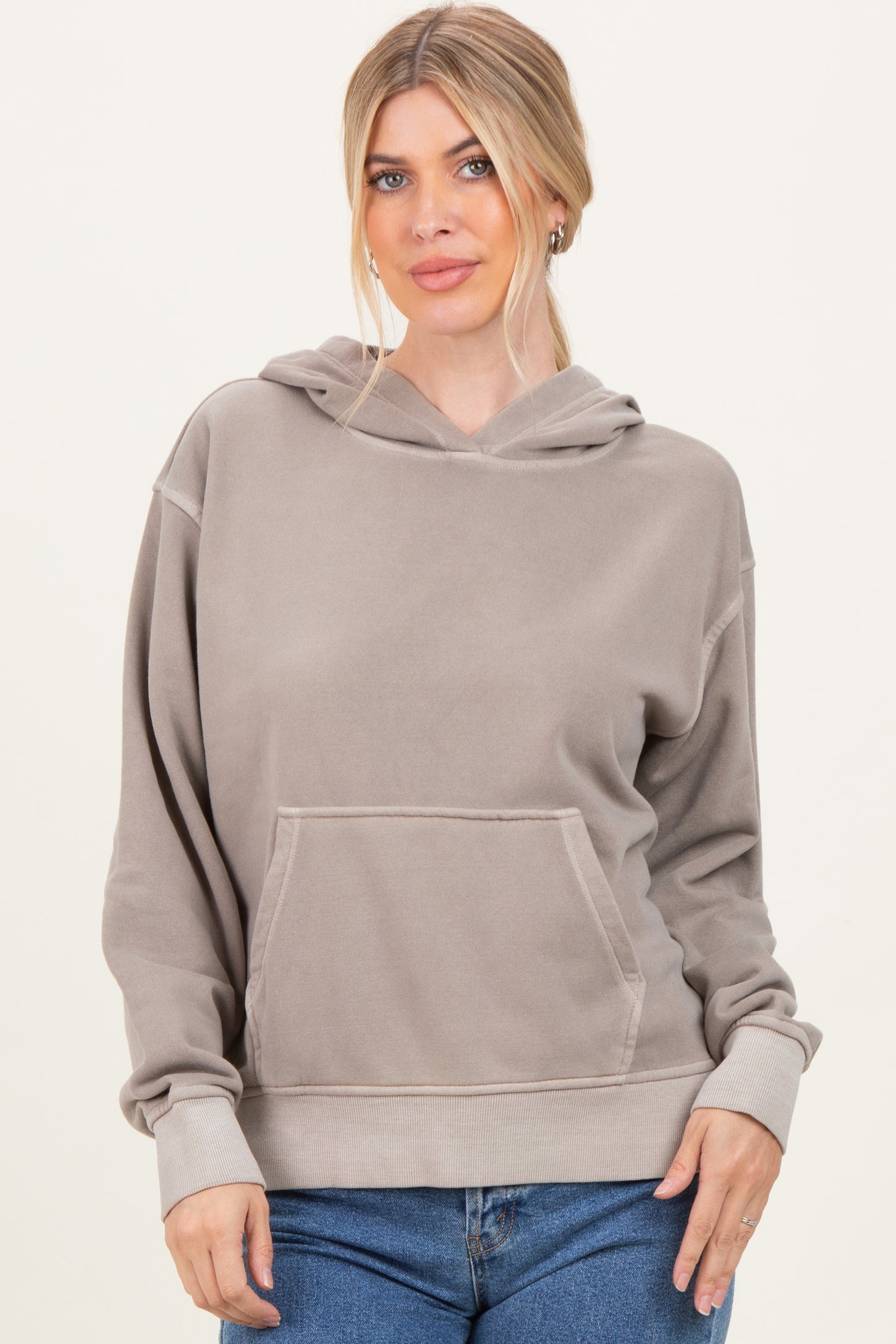 Mocha Soft Fleece Maternity Pocket Hoodie
