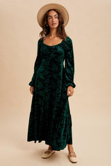 Emerald Green Velvet Jacquard Floral Maternity Maxi Dress