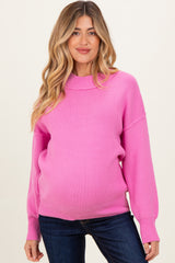 Pink Wide Neck Drop Shoulder Maternity Sweater
