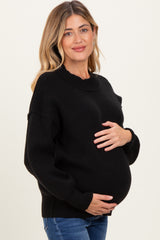 Black Wide Neck Drop Shoulder Maternity Sweater