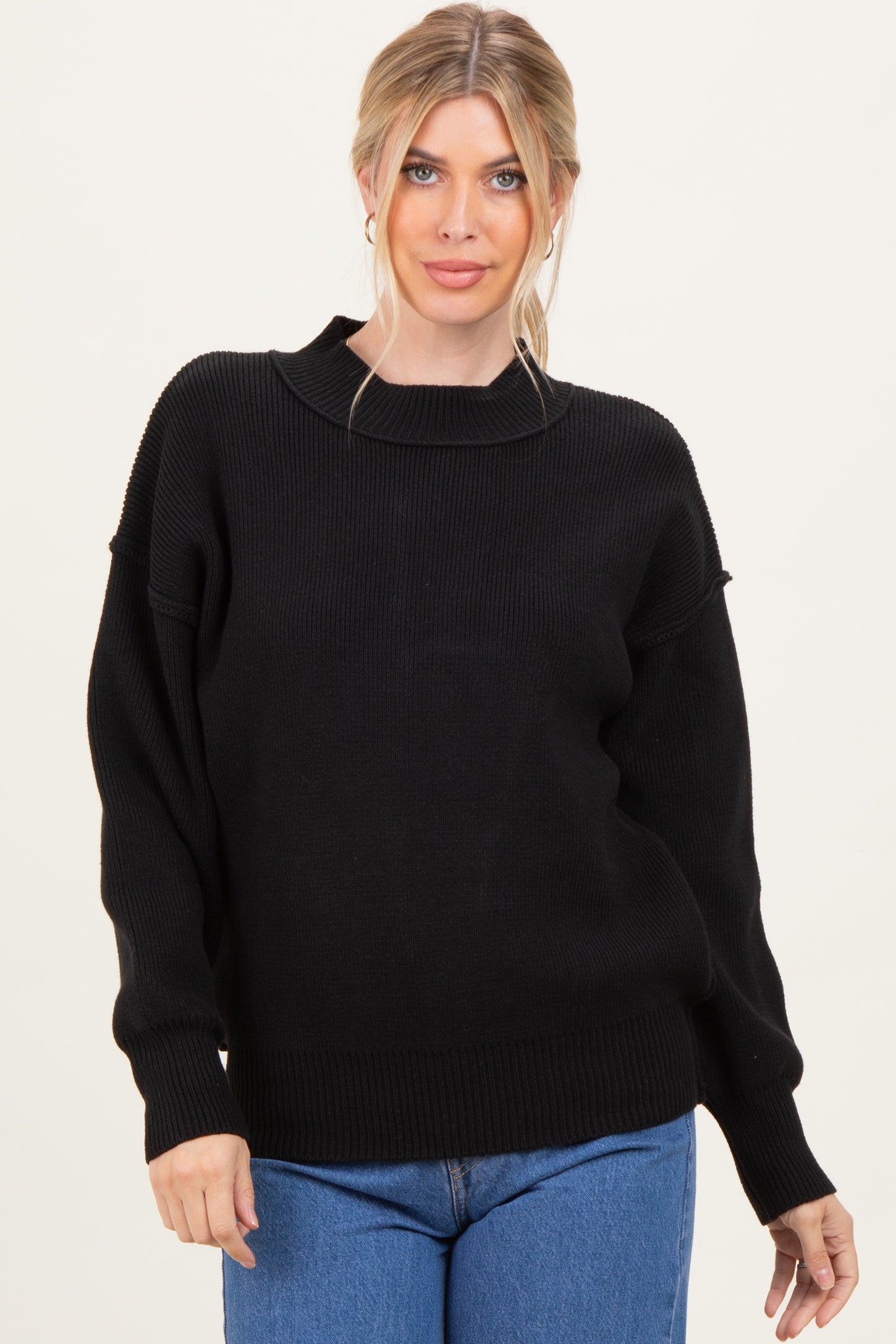Black Wide Neck Drop Shoulder Maternity Sweater