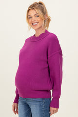 Plum Wide Neck Drop Shoulder Maternity Sweater