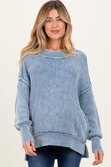 Classic Blue Washed Side Slit Oversized Maternity Sweater