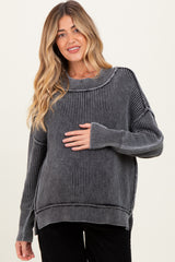 Black Washed Side Slit Oversized Maternity Sweater