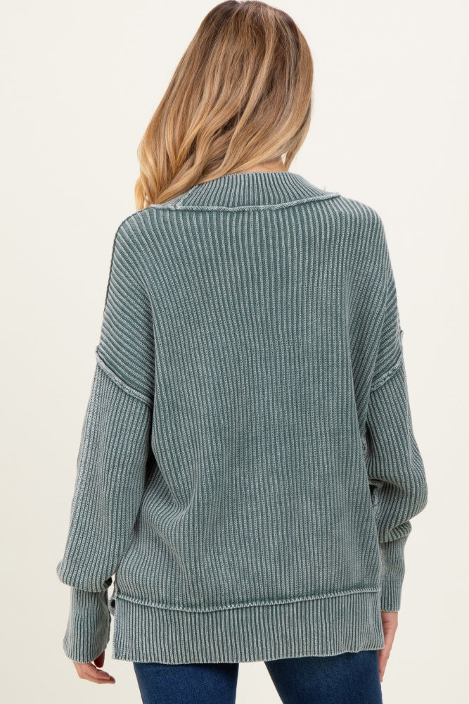 Jade Washed Side Slit Oversized Maternity Sweater