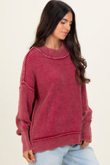Burgundy Washed Side Slit Oversized Sweater