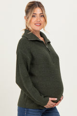Olive Half Zip Maternity Pullover Sweater